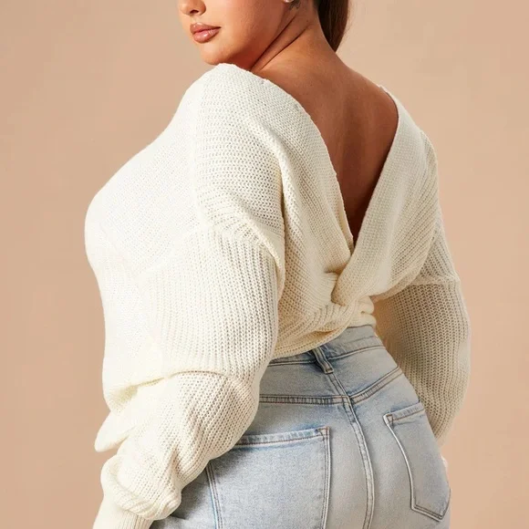 Fashion Nova Mauve Knit Twist-Front Women's Sweater - Picture 3 of 5